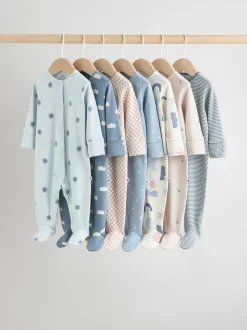 Blauw - Set van 7 Baby Popper-slaappakjes (0mnd-2jr)