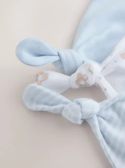 Blauw - Set van 3 babymutsen met gestrikte bovenkant (0-12mnd)