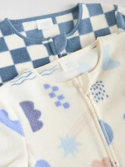 Blauw - Set van 2 baby-onesies van microfleece met tweewegrits