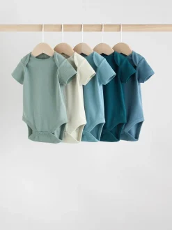 Blauw - Set van 5 babyrompertjes met korte mouwen
