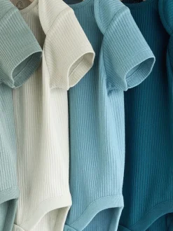 Blauw - Set van 5 babyrompertjes met korte mouwen