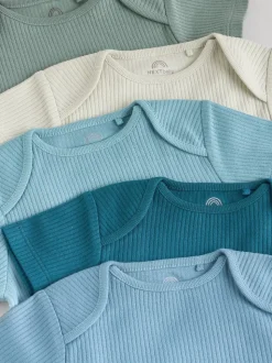 Blauw - Set van 5 babyrompertjes met korte mouwen