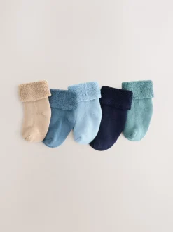 Blauw - Set van 5 paar Baby Handdoeken Sokken (0mnd-2jr)