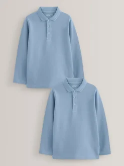 Blauw - Set van 2 poloshirts met lange mouwen (3-16jaar)