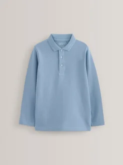 Blauw - Set van 2 poloshirts met lange mouwen (3-16jaar)