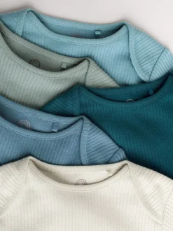 Blauw - Set van 5 rompers met lange mouwen