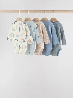 Blauw - Set van 5 rompers met lange mouwen