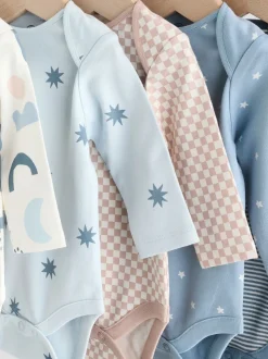 Blauw - Set van 5 rompers met lange mouwen
