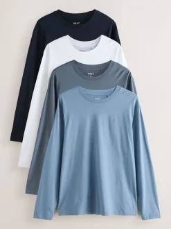 Blauw - Set van 4 T-shirts met lange mouwen