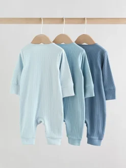 Blauw - Set van 3 voetloze Baby-pyjama's met tweewegrits (0-3jr)