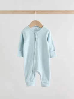 Blauw - Set van 3 voetloze Baby-pyjama's met tweewegrits (0-3jr)