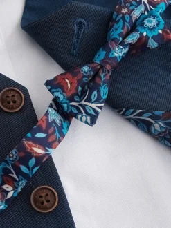 Blauw - Set van gilet, shirt, broek en vlinderstrikje (3mnd-9jr)