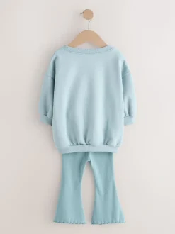 Blauw - Set van sweatshirt met strik en uitlopende legging (3mnd-7jr)