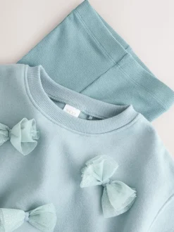Blauw - Set van sweatshirt met strik en uitlopende legging (3mnd-7jr)