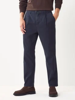 Blauw - Single Pleated Stretch Chinos Trousers