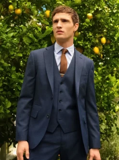 Blauw - Slim Fit - Colbert van wolmix met textuur