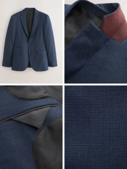 Blauw - Slim Fit - Colbert van wolmix met textuur
