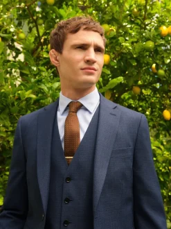 Blauw - Slim Fit - Colbert van wolmix met textuur