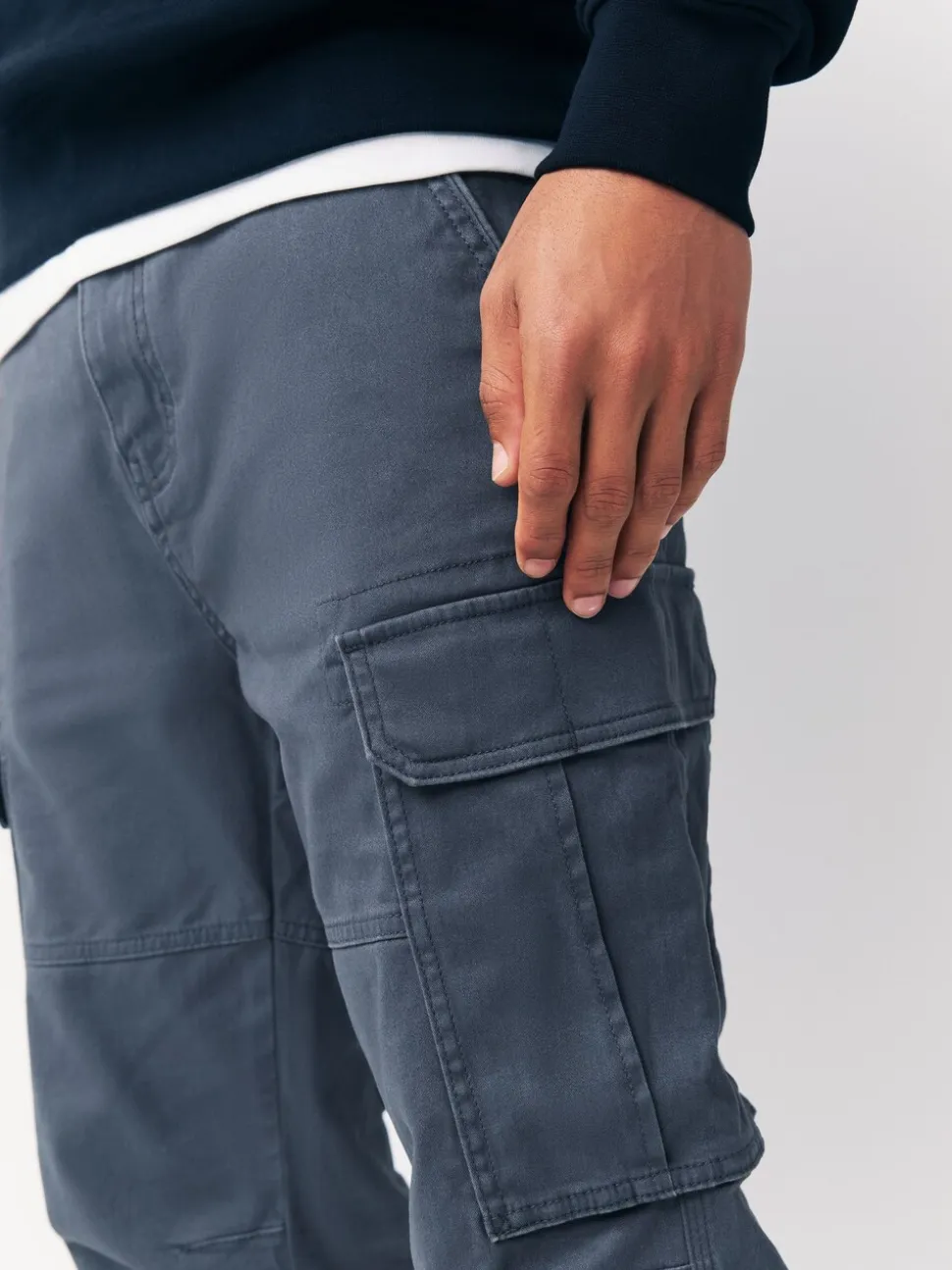 Blauw - Slim Fit - Katoenen cargostretchbroek