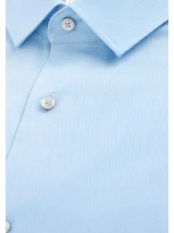 Blauw - Slim Fit - Onderhoudsvriendelijk, getextureerd, slim fit overhemd met enkele manchet