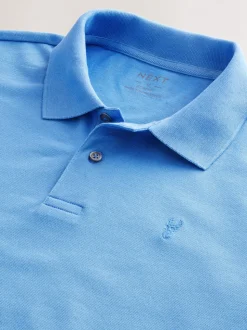 Blauw - Slim Fit - Piqué poloshirt met korte mouwen