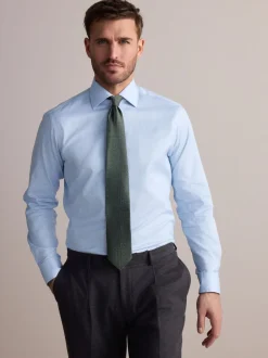 Blauw - Slim Fit - Signature 100% katoenen overhemd met textuur