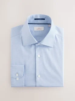 Blauw - Slim Fit - Signature 100% katoenen overhemd met textuur