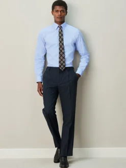 Blauw - Slim Fit - Textured Long Sleeve Formal Shirt with Trim