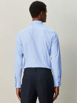 Blauw - Slim Fit - Textured Long Sleeve Formal Shirt with Trim