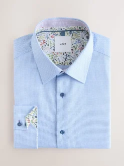 Blauw - Slim Fit - Textured Long Sleeve Formal Shirt with Trim