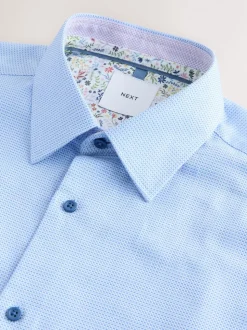 Blauw - Slim Fit - Textured Long Sleeve Formal Shirt with Trim