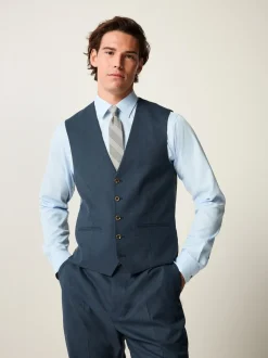 Blauw - Slim fit gestructureerd flanellen Pakgilet