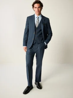 Blauw - Slim fit gestructureerd flanellen Pakgilet