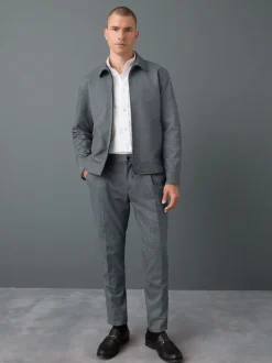 Blauw - Slim fit getextureerde broek met elastische achterkant en stretchy
