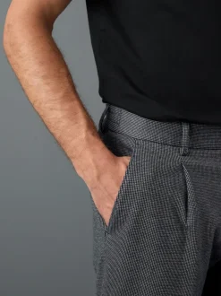 Blauw - Slim fit getextureerde broek met elastische achterkant en stretchy