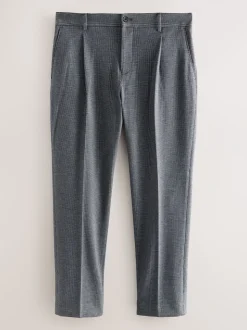 Blauw - Slim fit getextureerde broek met elastische achterkant en stretchy