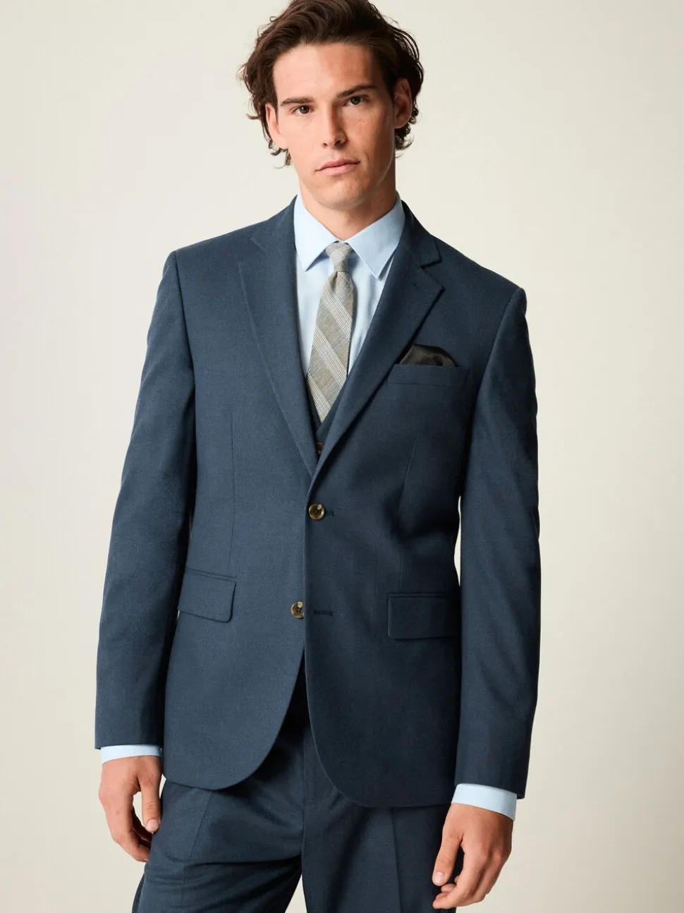Blauw - Slim Fit Textured Flannel Suit Jacket