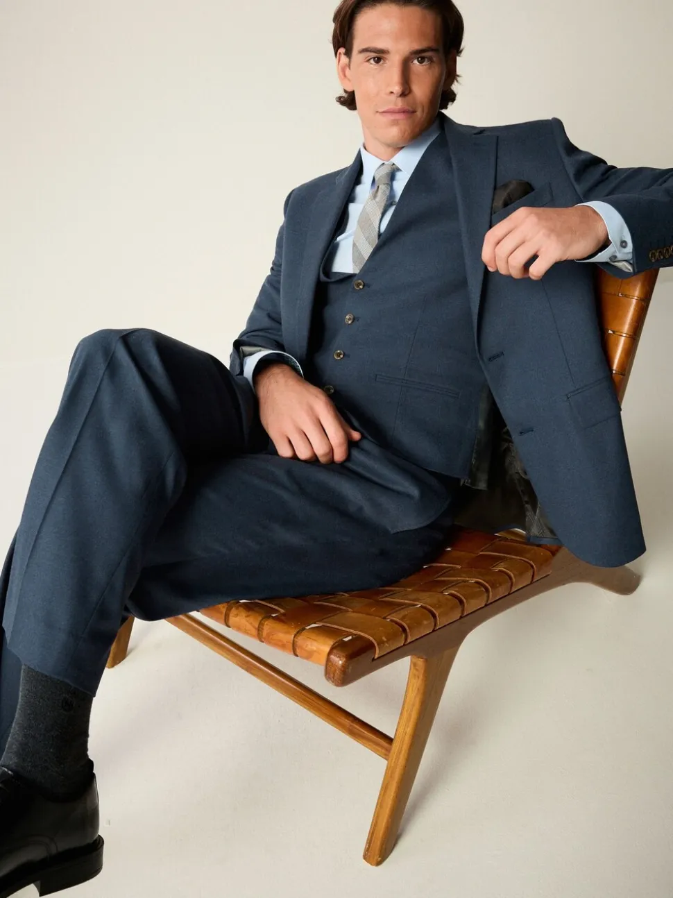 Blauw - Slim Fit Textured Flannel Suit Jacket