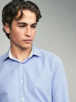 Blauw - Smart Cotton Rich Trimmed Textured Shirt