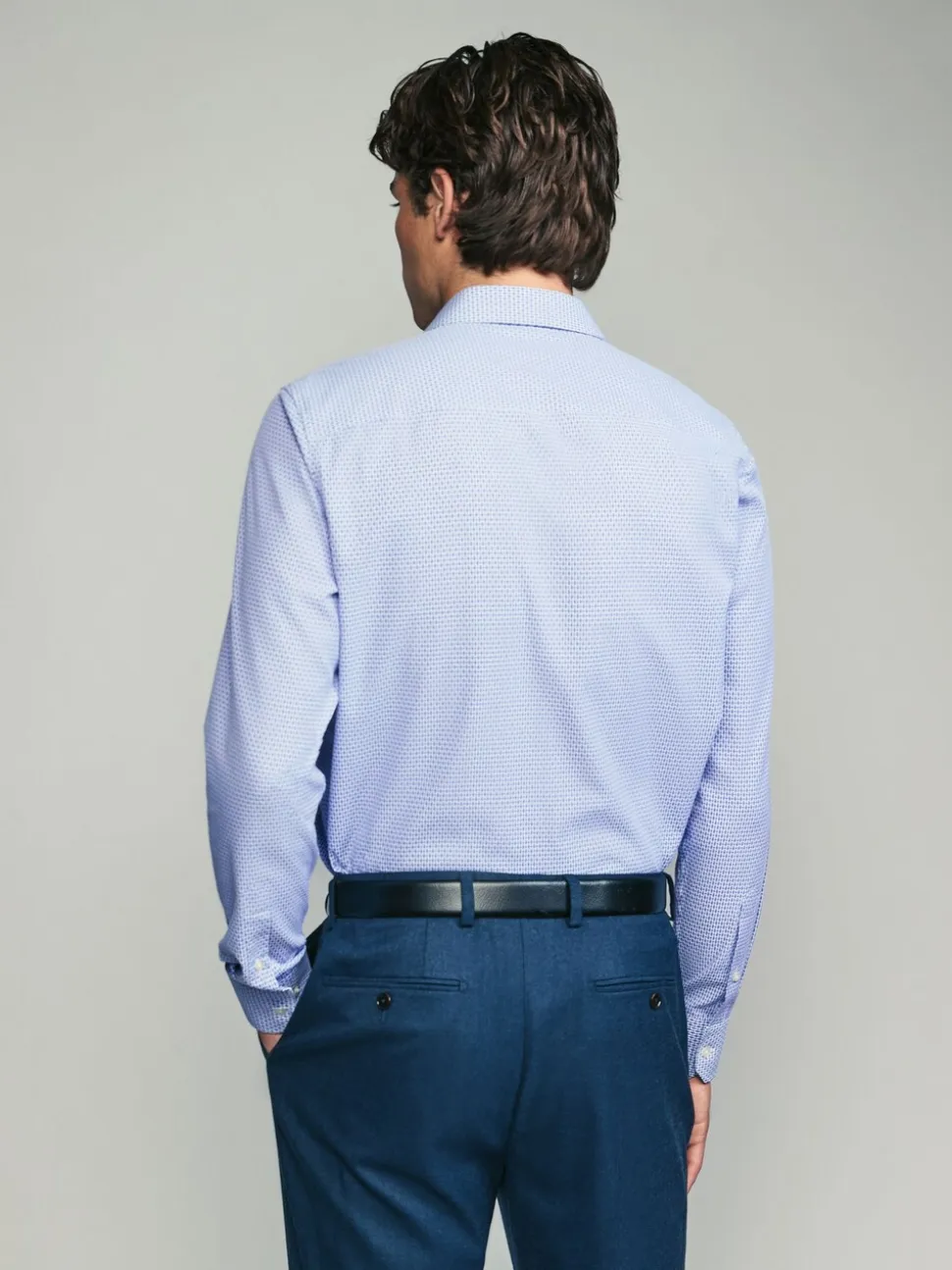Blauw - Smart Cotton Rich Trimmed Textured Shirt