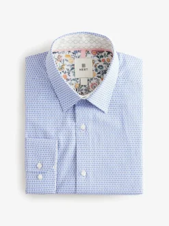 Blauw - Smart Cotton Rich Trimmed Textured Shirt