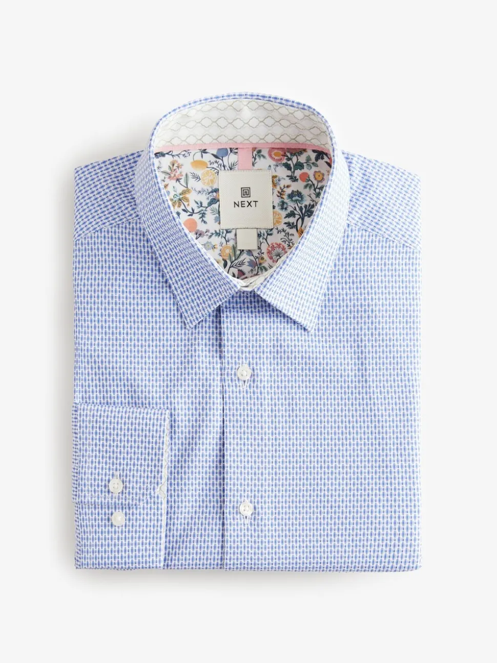 Blauw - Smart Cotton Rich Trimmed Textured Shirt