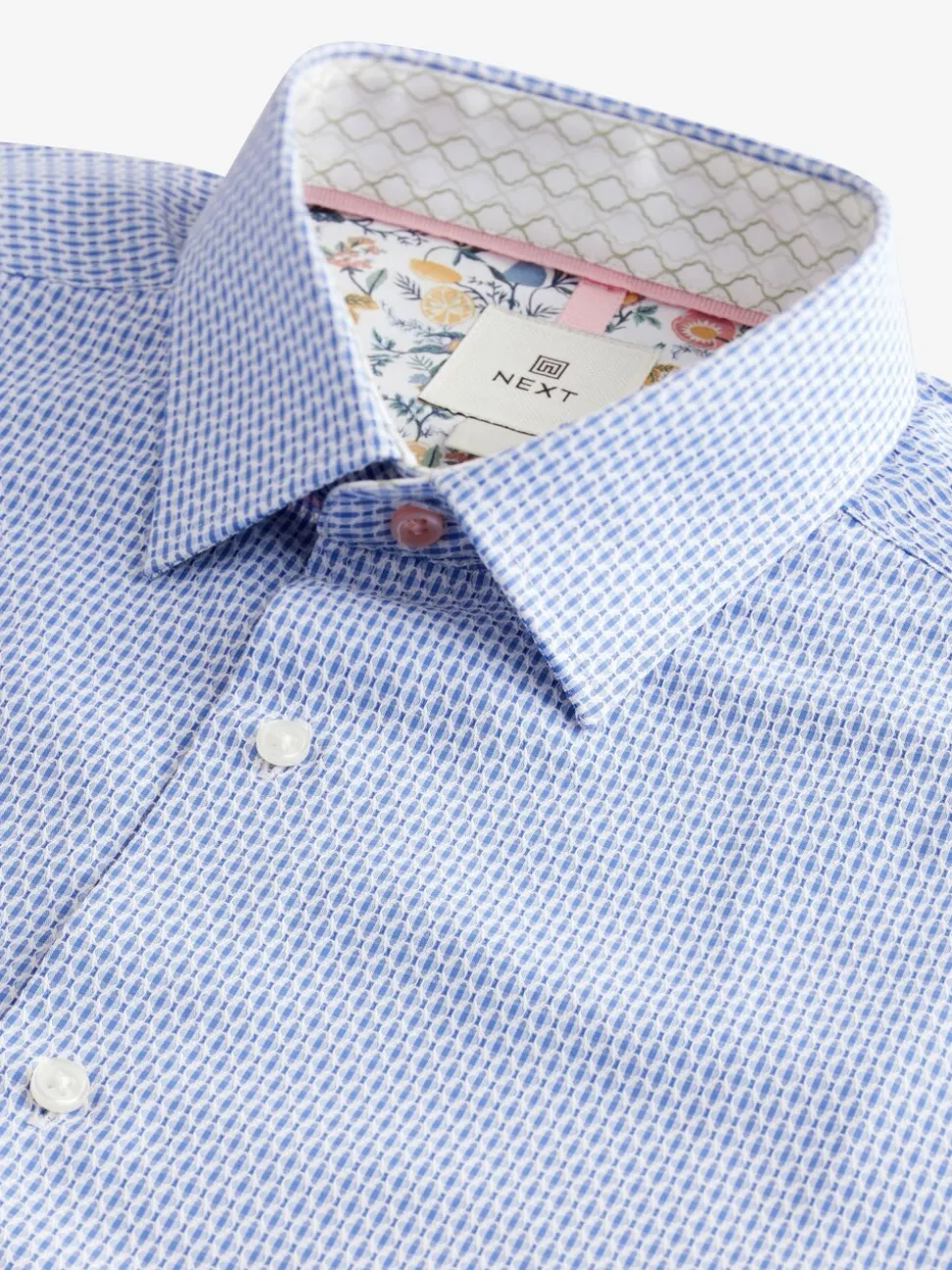 Blauw - Smart Cotton Rich Trimmed Textured Shirt