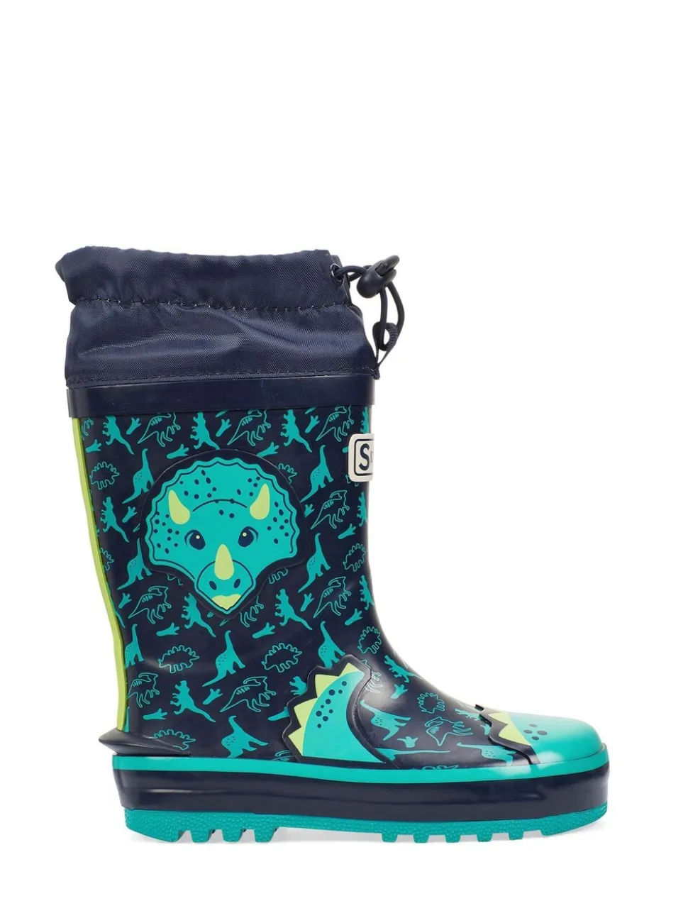 Blauw - Start Rite - Little Puddle - Regenlaarzen met dinosaurus en gestrikte bovenkant