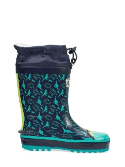 Blauw - Start Rite - Little Puddle - Regenlaarzen met dinosaurus en gestrikte bovenkant