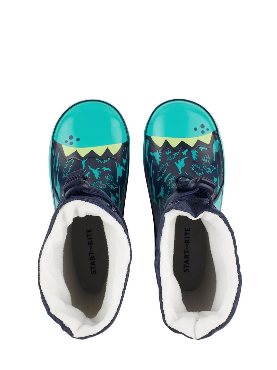 Blauw - Start Rite - Little Puddle - Regenlaarzen met dinosaurus en gestrikte bovenkant