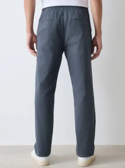 Blauw - Straight fit - Pleated Stretch Chinos Trousers With Elasticated Waist