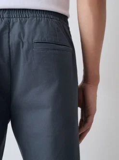 Blauw - Straight fit - Pleated Stretch Chinos Trousers With Elasticated Waist