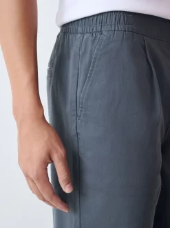 Blauw - Straight fit - Pleated Stretch Chinos Trousers With Elasticated Waist