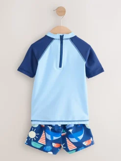 Blauw - Sunsafe Rash Vest and Swim Shorts Set (3mths-7yrs)